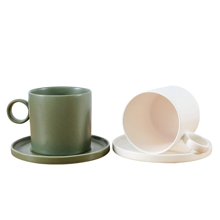 Popular porcelain wholesale european green white  tableware ceramic matt tea cup and saucer set