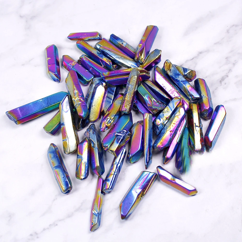 Natural Clear Quartz Titanium Coated Rainbow Crystal Quartz Home Decoration Tumbled Raw Stone