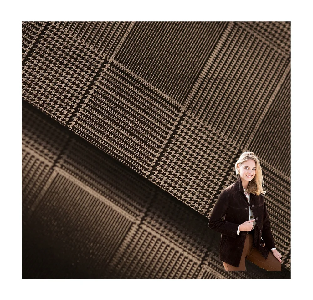 Retro Grid pattern Printing Recycled Knitting Suede Fabric For Clothes jacket