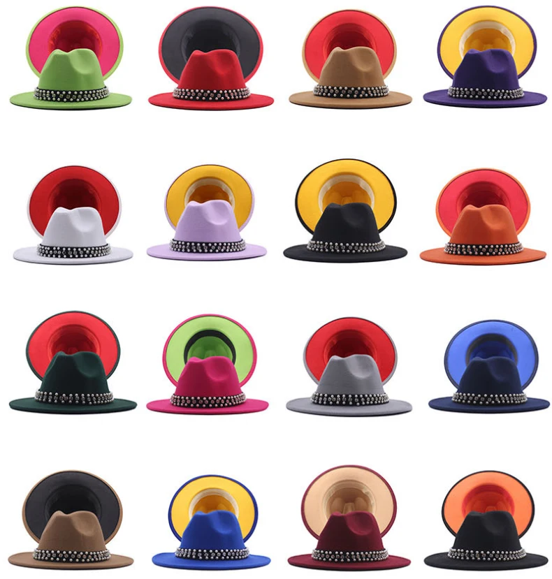  2021new Designer Party Music Festival Fashion Two Tone Color Fedora Hats Wide Brim