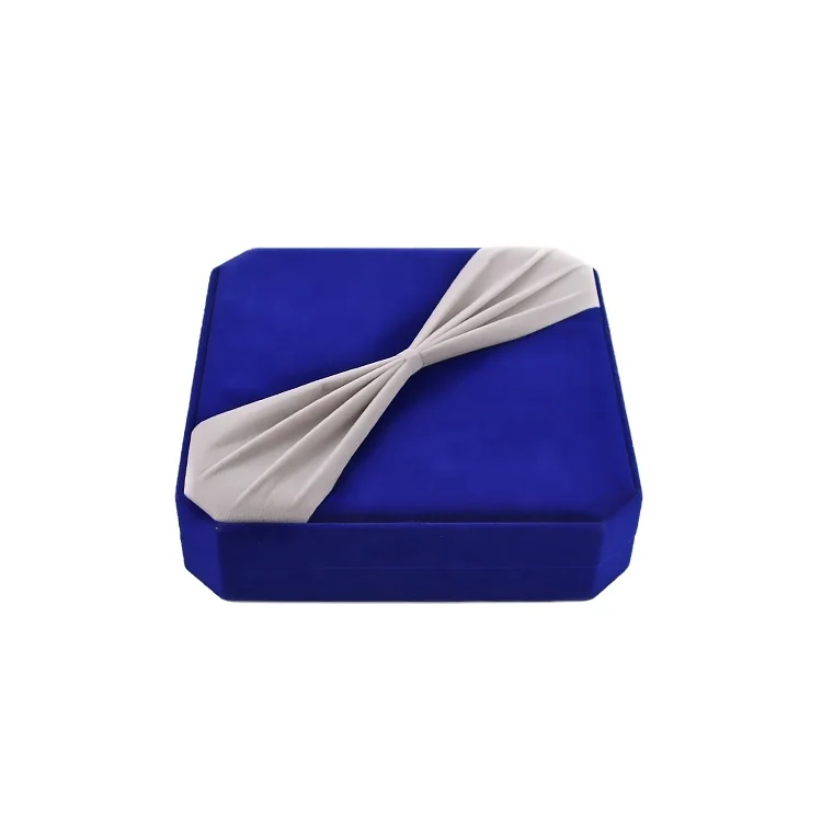 Square Octagonal Pendant Box Luxury Blue Ring Packaging Big Bowknot Jewelry Set Case Velvet Jewelry Set Box