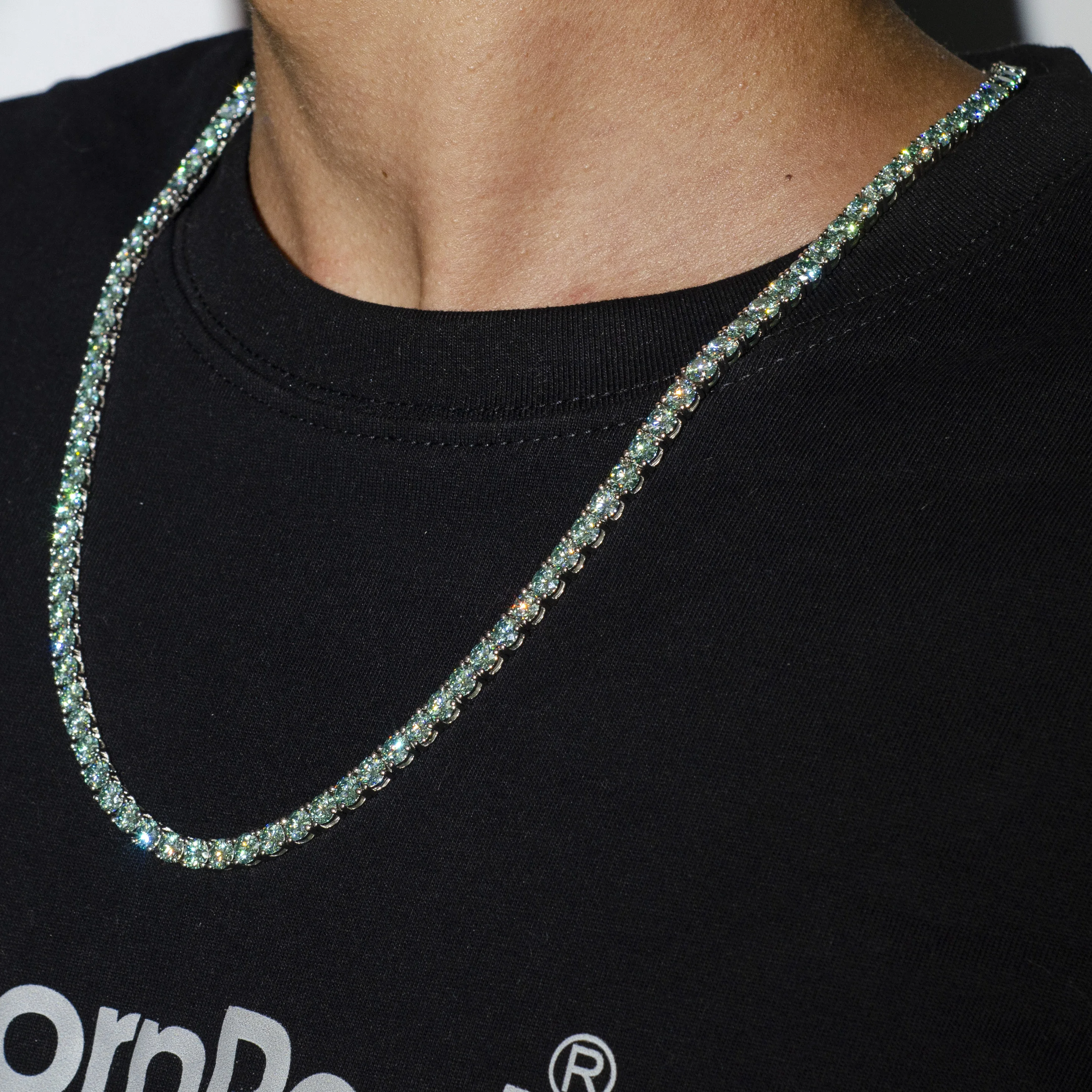 Factory Direct Sale GRA Rare Blue green Moissanite Tennis Chain 925 Silver White Gold 5mm 6.5mm Tennis Bracelet Necklace