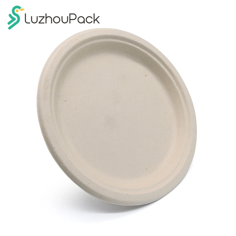 Поднос LuzhouPack для быстрого питания 9 дюймов 100% биоразлагаемая одноразовая бумага из жмыха сахарного тростника