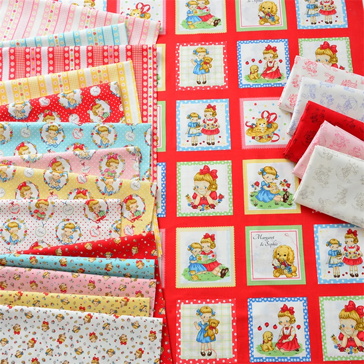 Factory Supplier Muti Color Cartoon Printed Lovely Girl Strawberry Printing 100% Cotton Twill Fabric Pure Cotton Fabric