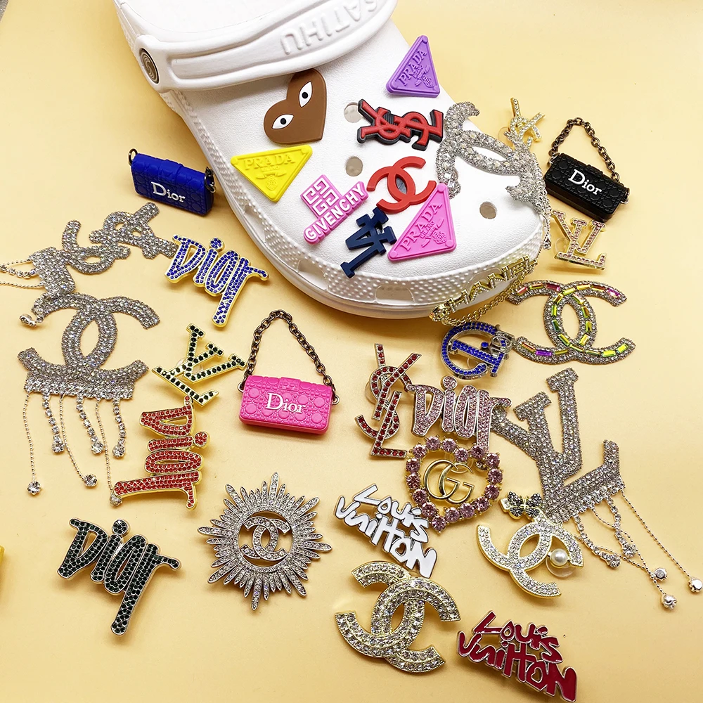 Hot Sale Designer Croc Charms Metal Bling Shoe Charms  Diamond Designer Croc Charms Luxury