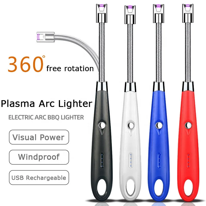 Wholesale Flexible Neck USB Rechargeable Electric Lighter Plasma Arc Kitchen Gas Stove Candle Lighters With Hanging Hook