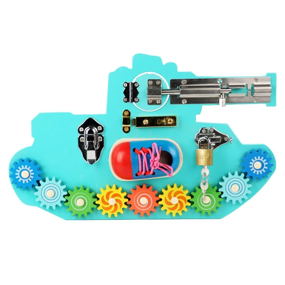 Kids Unlocking Cartoon Shape Toys Lock Busyboard kids play toys sensory wooden activity busy board