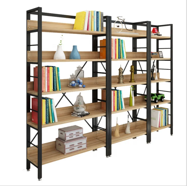 
Simple Design Book shelf 5 tiers Vintage Wood Metal Bookcase 