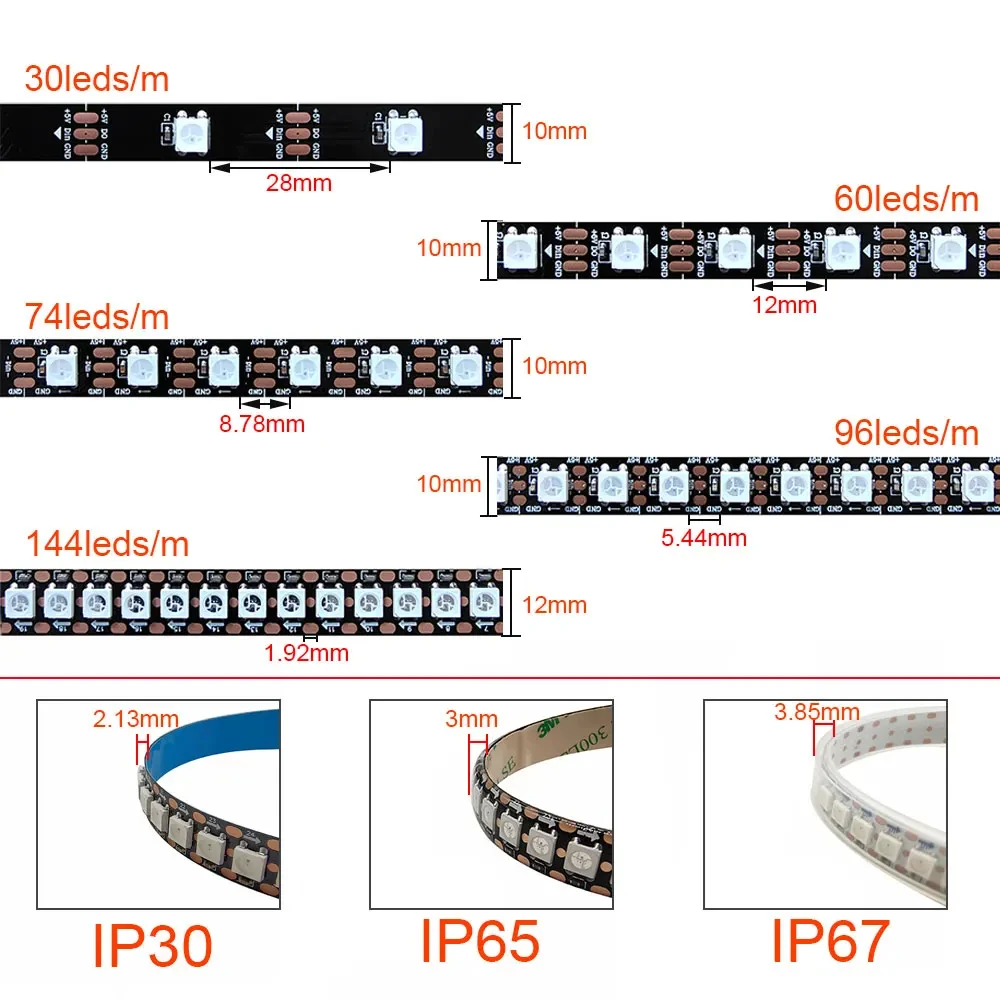 WS2812 RGB Addressable and Programmable LED Strip Light for DIY Projects