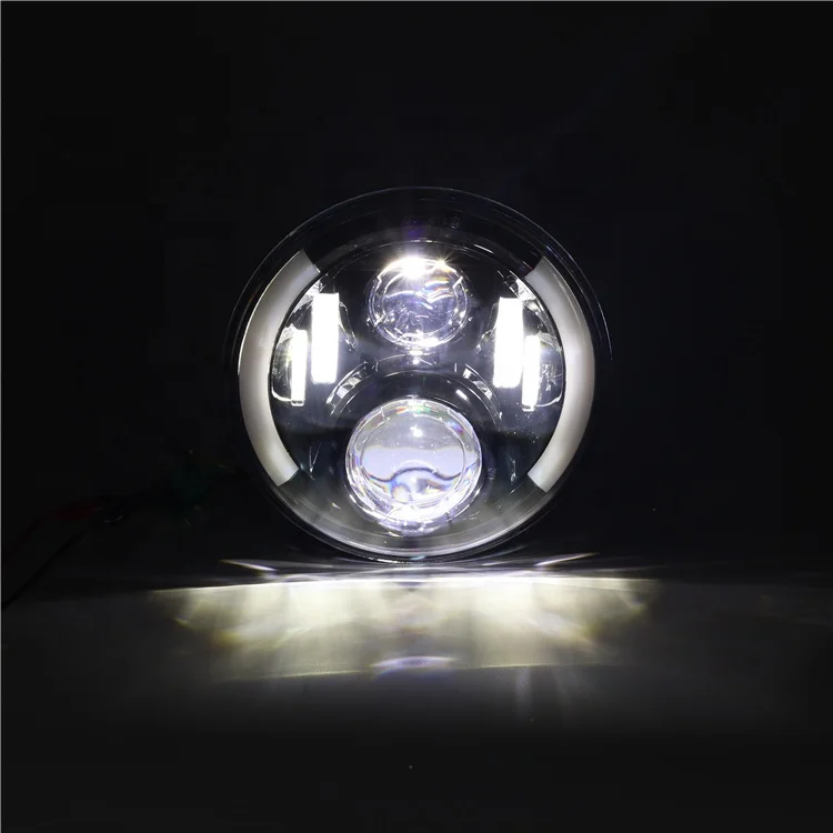 7 Inch Round LED Car Motorcycle Headlight 60W Hi/Low Beam White(Amber) DRL Halo Ring Angle Eyes for Wrangler Suzuki VAZ 2101