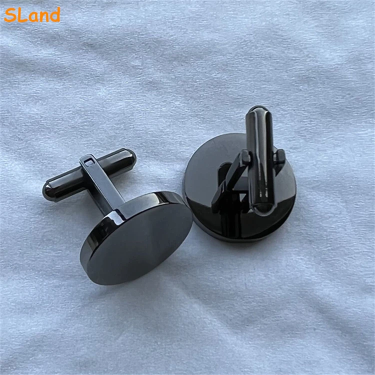 SLand Jewelry wholesale polished & Brushed Silver/Gold/Black/Ros gold Round 316L stainless steel cufflinks blanks for Men