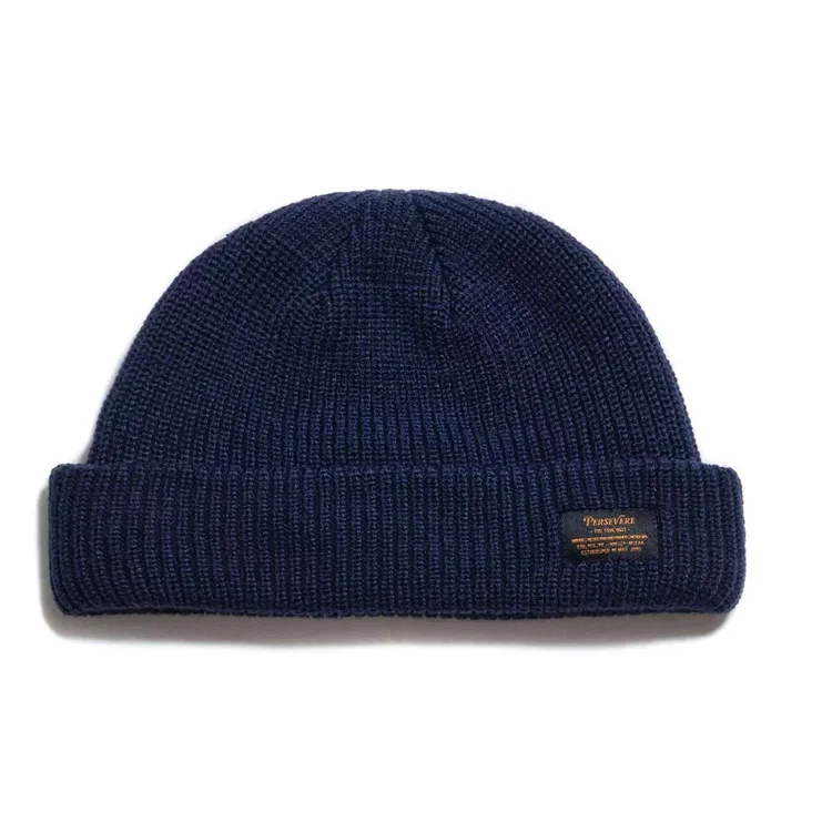China fisherman beanie navy rolled up edge ribbed fisherman beanie skull watch cap fisherman beanie