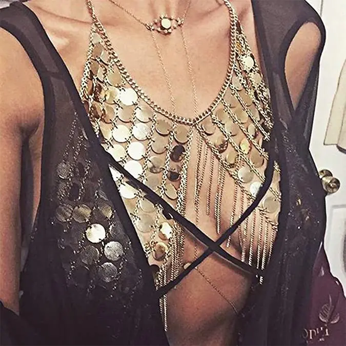 
Женский сексуальный бюстгальтер на бретельках с открытой спиной цепочка для тела ожерелье с кисточками цепочка для сосков ювелирное изделие 