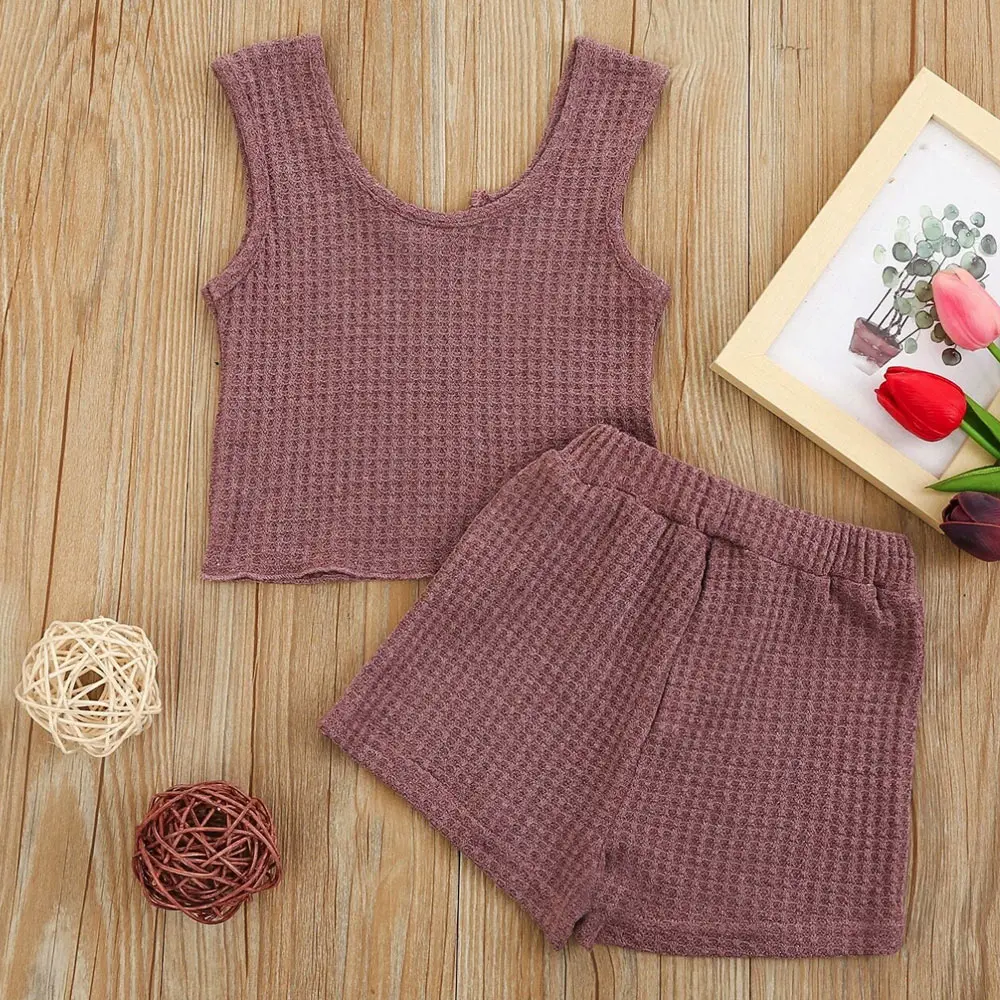 Wholesale Summer Baby Girls Boutique Clothing Sets Strap Tank Tops Wide Leg Shorts 2Pcs Toddler Girls Outfits