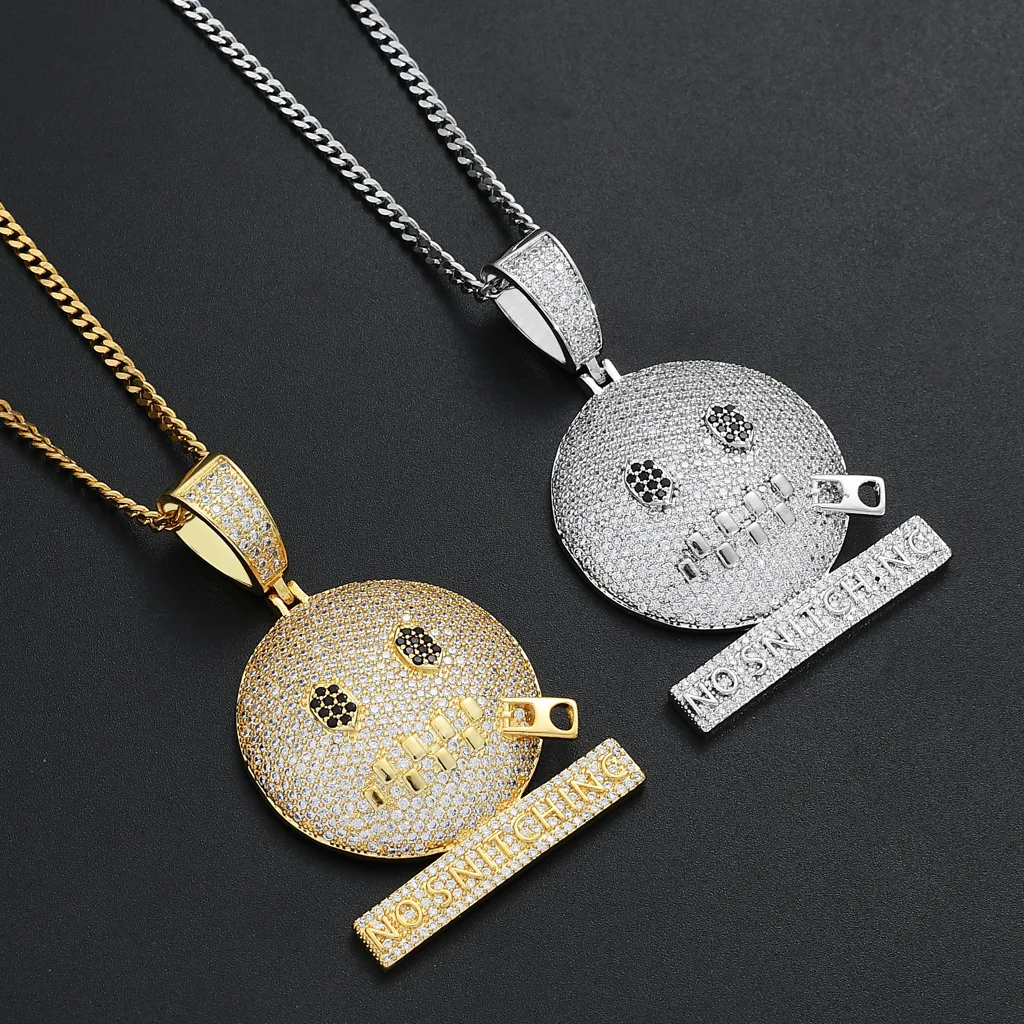 Wholesale Price Hiphop New Fashion Gold Plated Cartoon Emojis Zipper Shut Up Funny Pendant Cuban Chain Necklace Trendy Jewelry