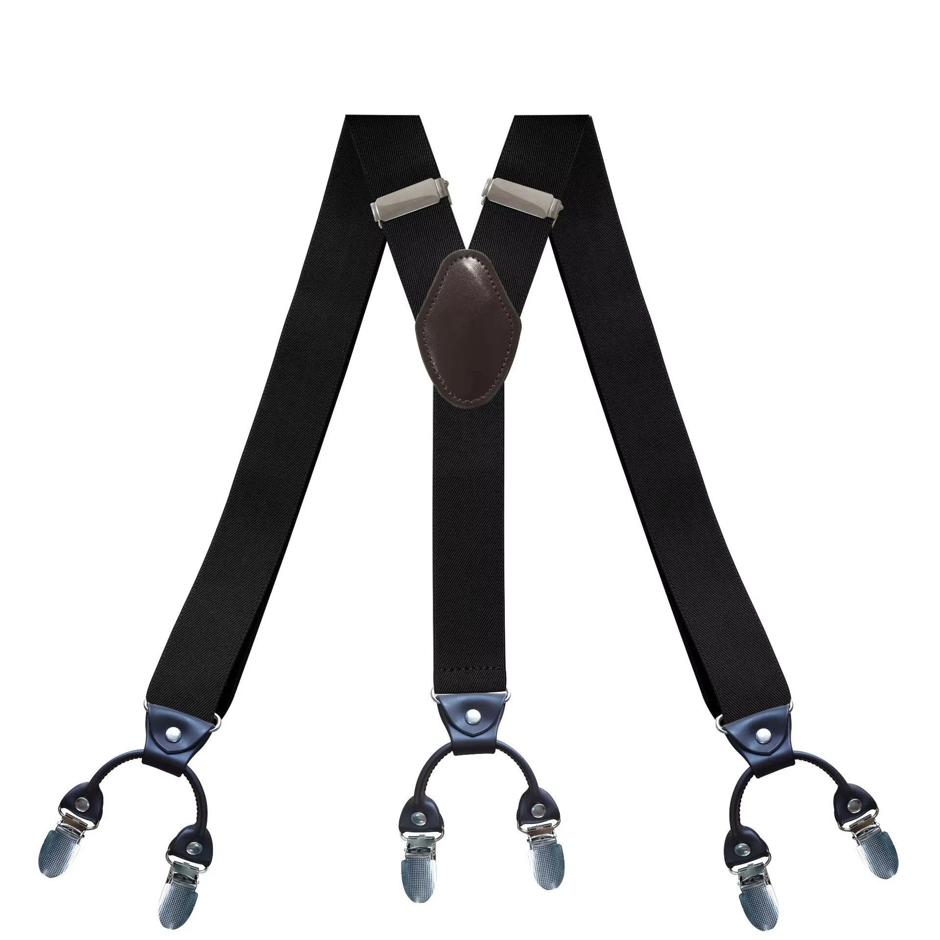 Fashion Suspenders For Men 6 Clips Braces Casual Leather Suspenders Men Elastic Trousers Strap Suspenders