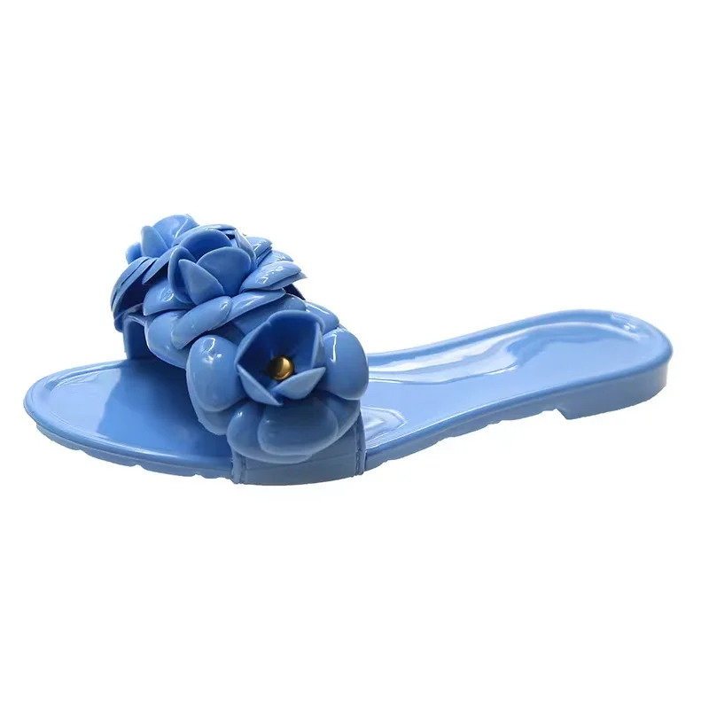 Wholesale 2022 Camellia PVC Flat Beach Shoes Flip flops Women Slippers