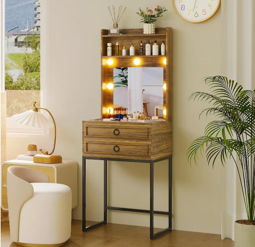Home furniture modern wooden makeup dressing table vanity dressing table with led mirror for bedroom