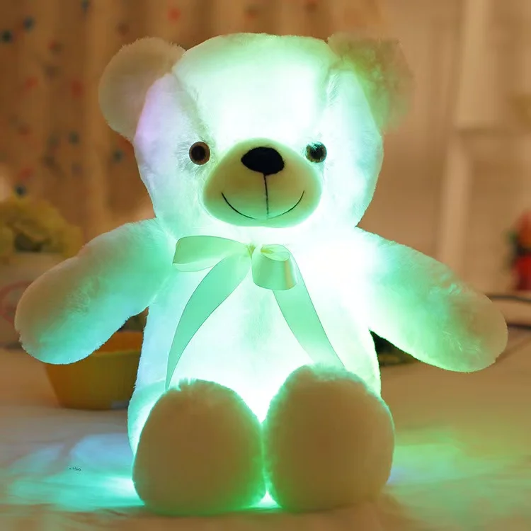 Kinqee Hot Sell Creative Light Up Led Colorful Glowing 30cm Teddy Bear Stuffed Animal Plush Toy Christmas Gift