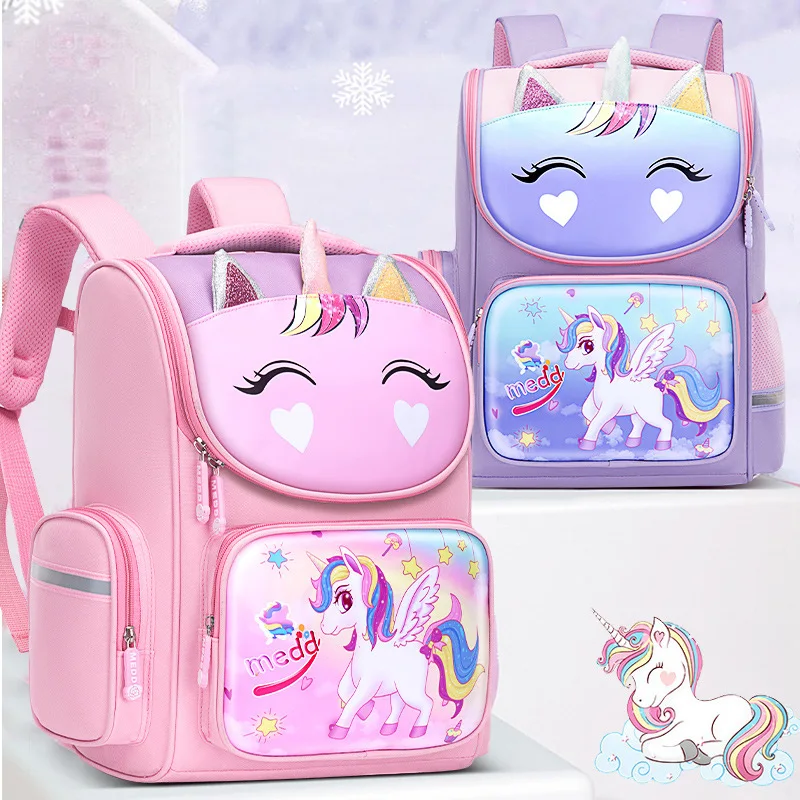 Waterproof function school bag cartoon cute unicorn kids school bag large capacity backpack for primary school students