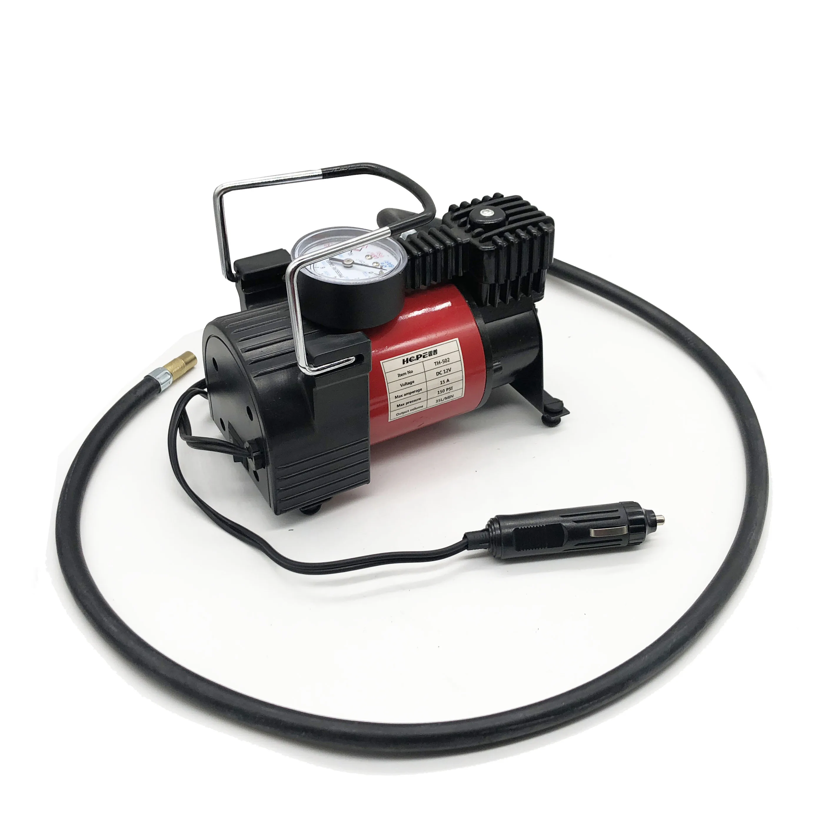 Portable metal electric DC 12 volt car air compressor tire inflator pump with dial gauge