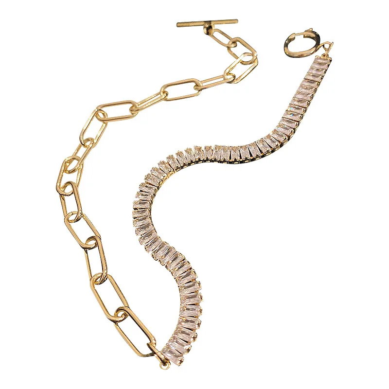 
Zircon spliced geometric necklace South Korea cold wind personality collarbone chain fashion web celebrity temperament choker 