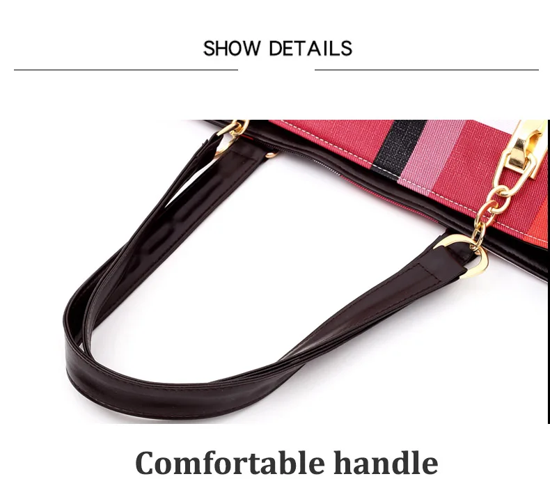 Wholesale Vintage Girl Striped Plaid Leather Ladies Bag 3-Piece Tote Bag Women Handbag Set