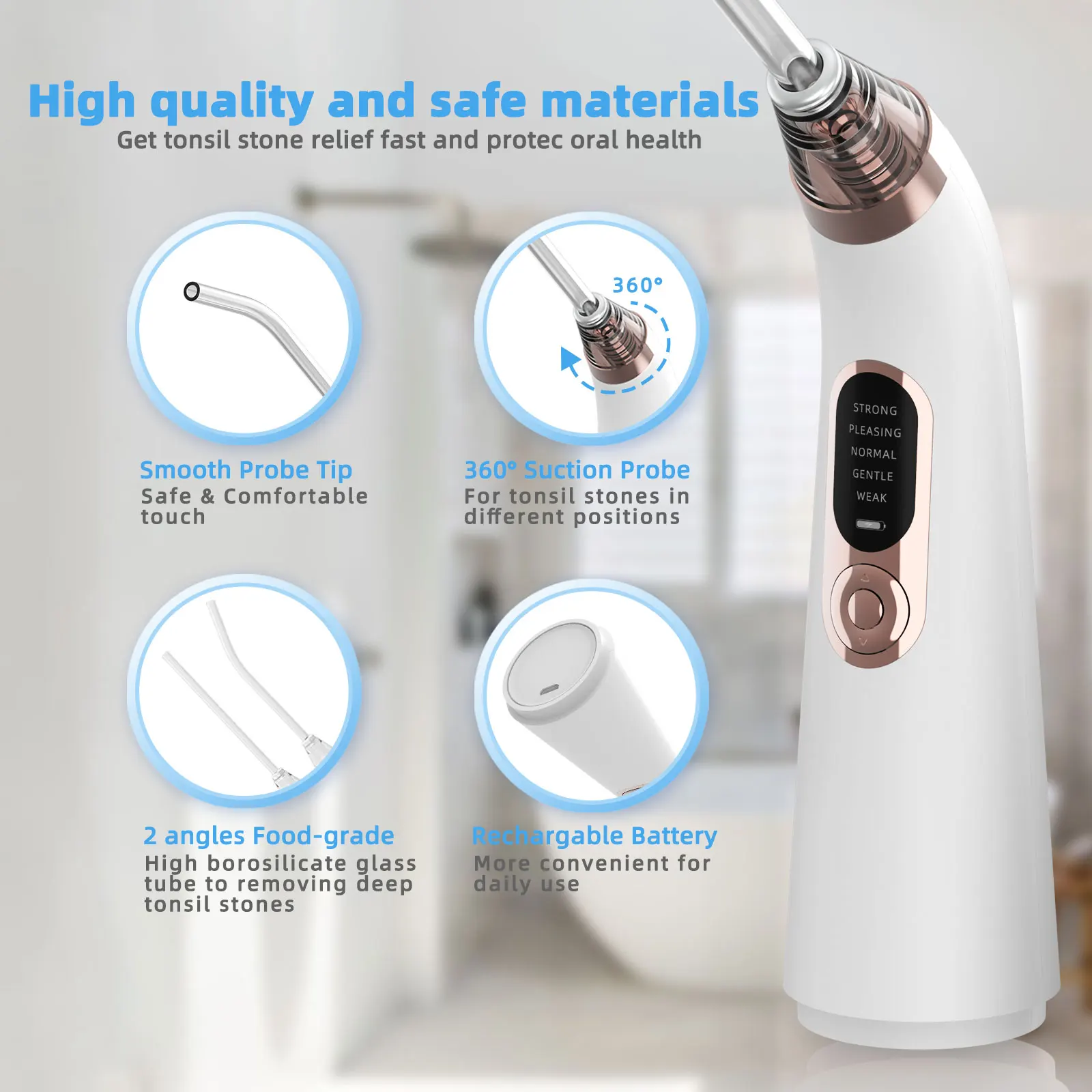 Electric Tonsil Stone Removal Kit Instant Suction Tool Oral Irrigator Syringe Tongue Depressor 5X Magnifying Tonsil Remover