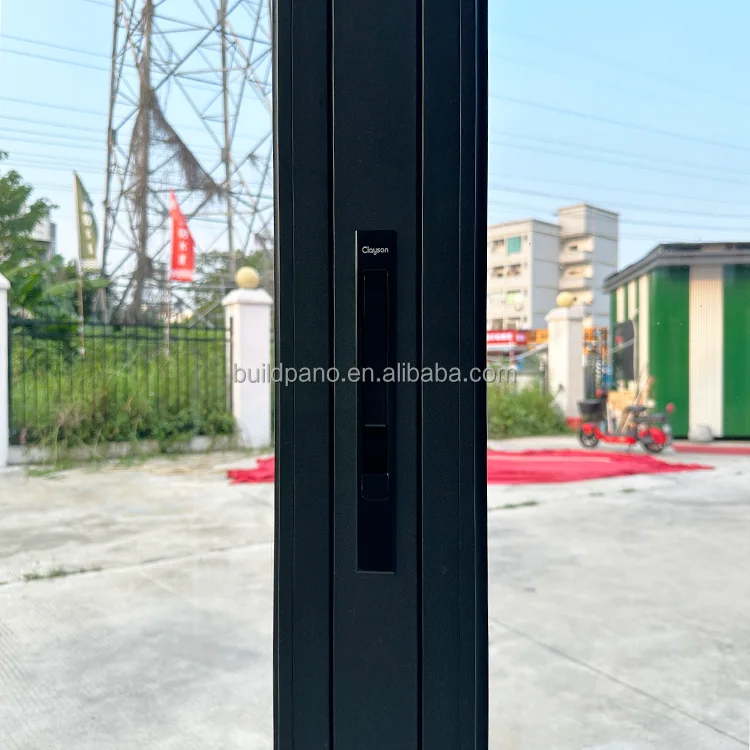 Aluminum alloy glass panel bifold doors Aluminum bifold door profiles hardware hinges fittings folding door with blinds