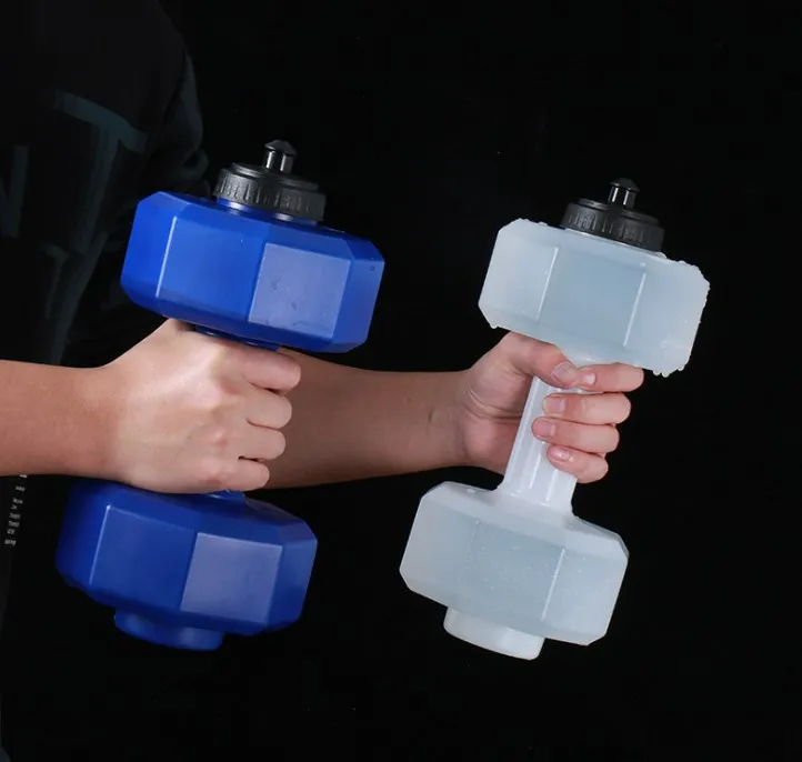 Creative PE dumbbell sports kettle plastic sealed multifunctional customized personalized water cup 2L  capacity fitness cup