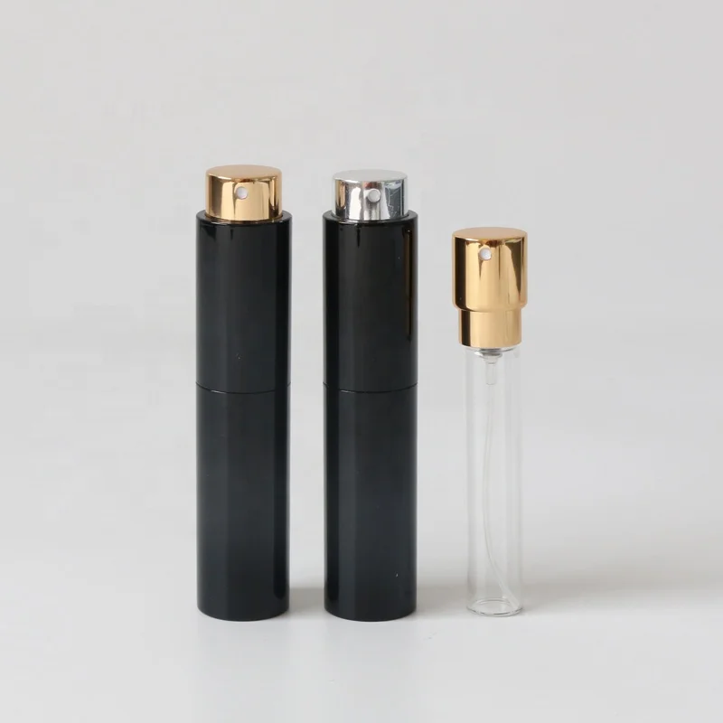 Travel mini twist cosmetic containers refillable round perfume glass spray bottle with cardboard tube