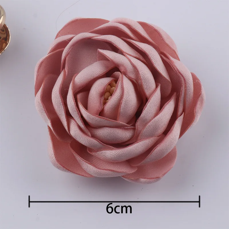 2024 6cm Matt Satin Flower Burning Fabric Artificial Flower Handmade DIY Fabric Flower for Decorative Clothes and Shoes Brooch