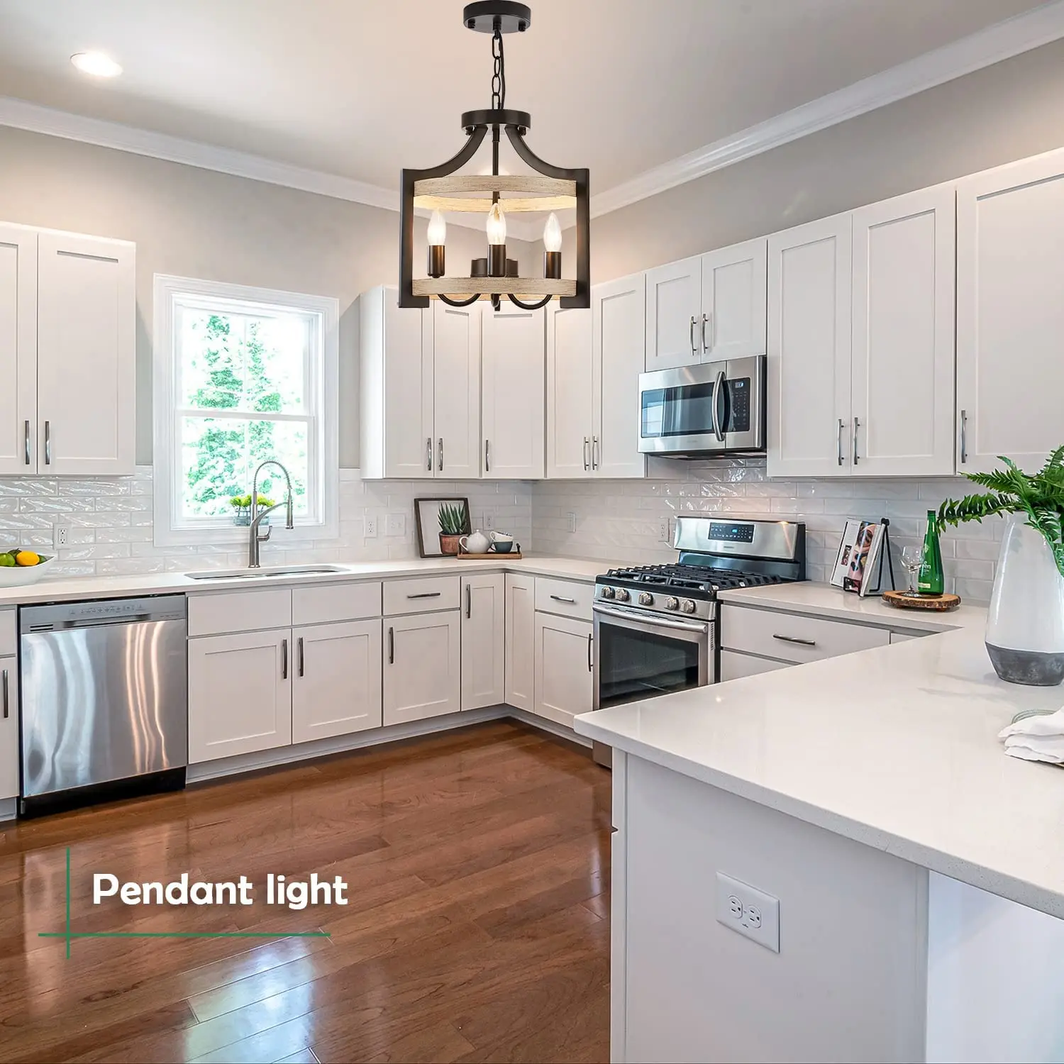 Rustic Farmhouse Chandeliers Deco Adjustable Kitchen Island Hallway Bedroom Hanging  Birch Wood Finish Chandelier Pendant Lights