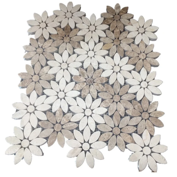 Flower design mosaic floor room waterjet marble mosaic tile interior tile