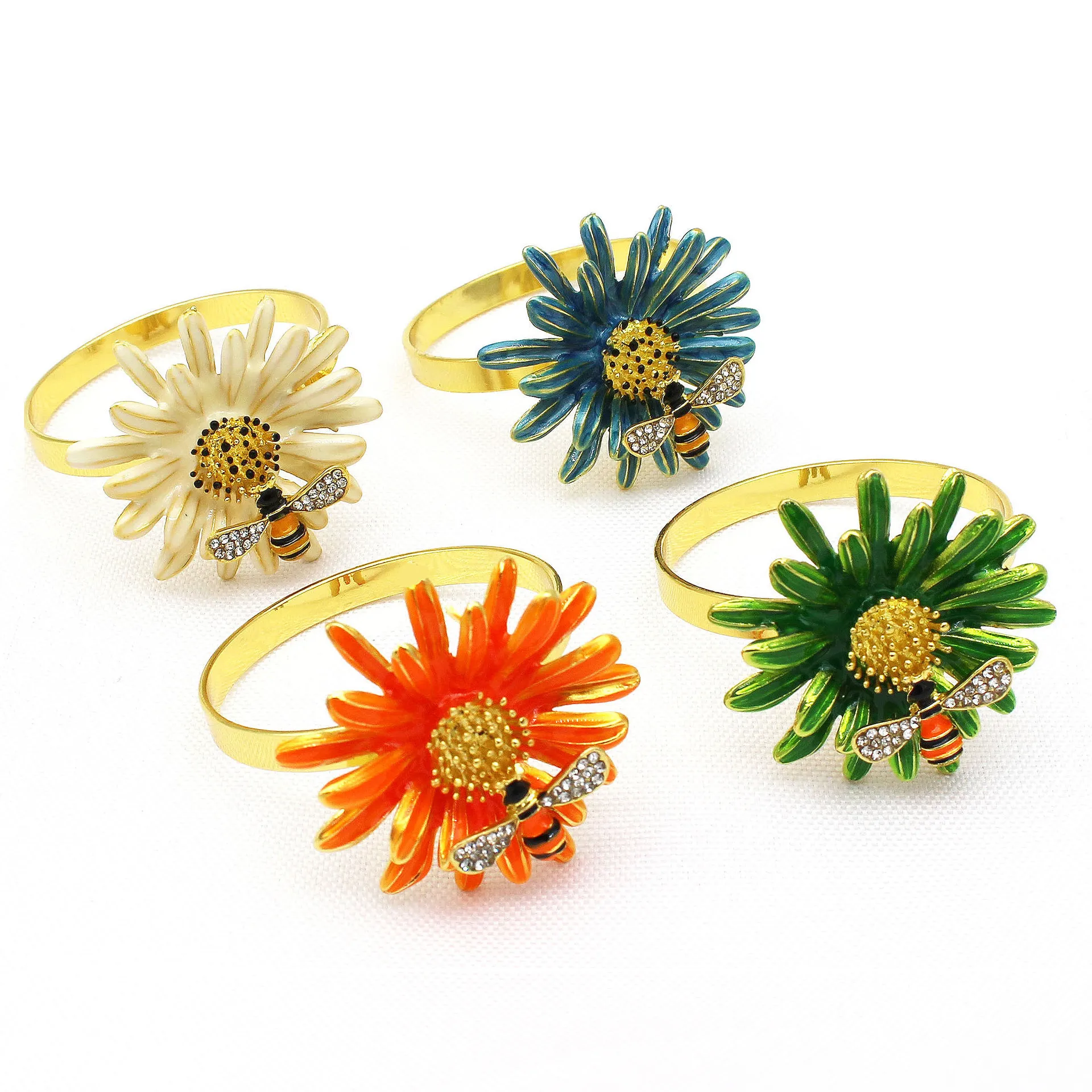 2024 Luxury Crystal Bee Napkin Rings round Metal and Resin Tableware for Parties and Weddings Hot Sell Luxury Napkin Holder