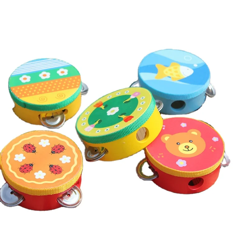 EN71 10cm Percussion Instrument  Cartoon Wooden tambourine Handheld Bell Musical