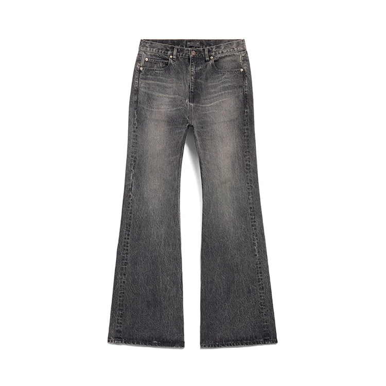 Custom Jeans Wide Leg Men Flare Pants Casual Street Stone Wear Wash Black Jeans