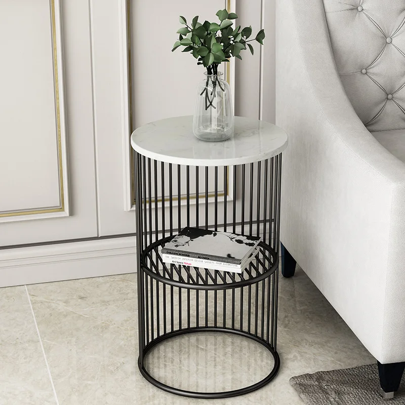 Living Room Simple Marble Golden Side Tables Home Furniture Modern Gold Stainless Steel Frame Luxury Nighstand Bedside Table