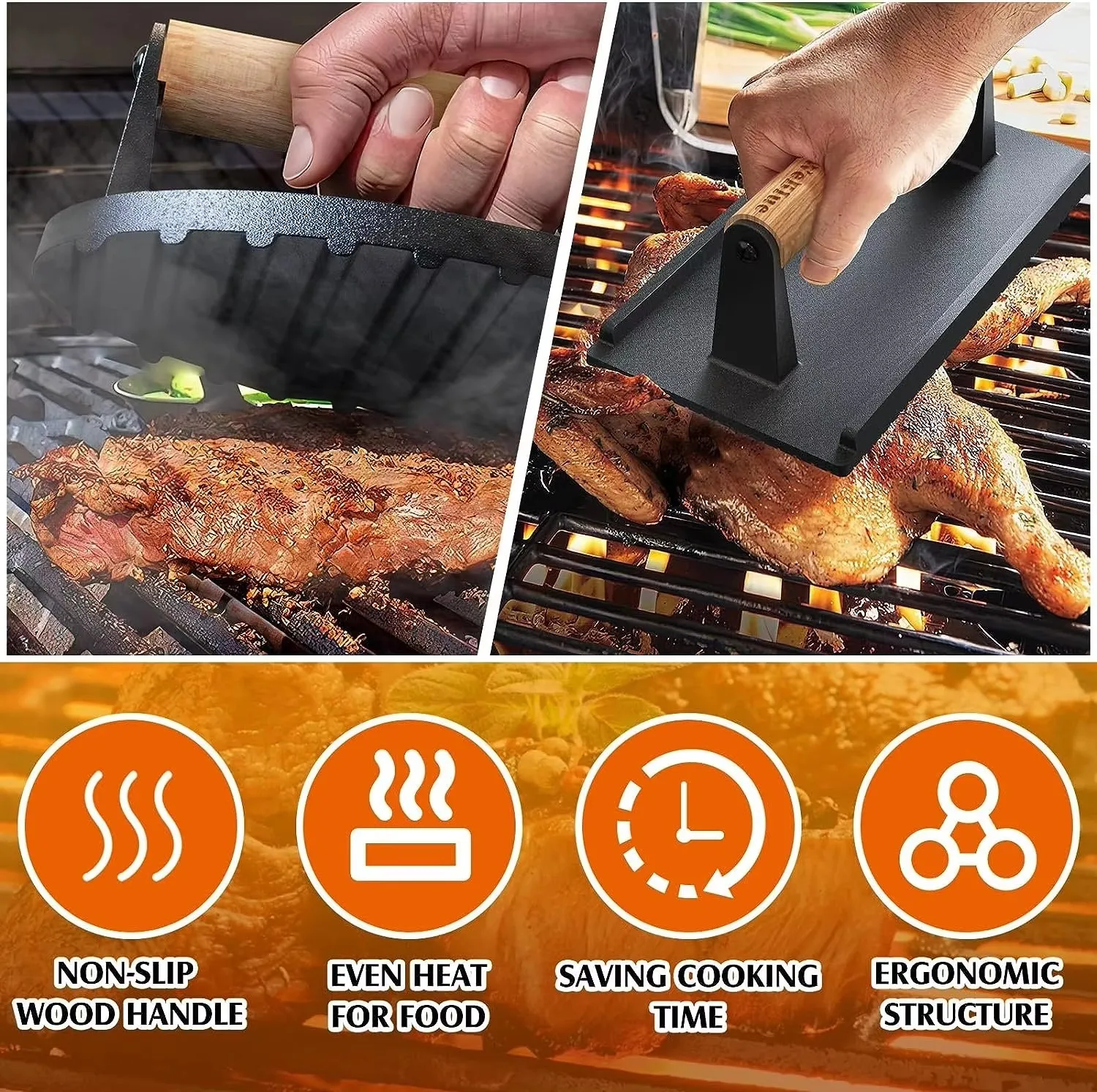 Custom Wood Handle Hamburger Patty Maker / Metal Meat Press Stuffed Steak Burger Press Bacon Presser BBQ Cast Iron Grill Press