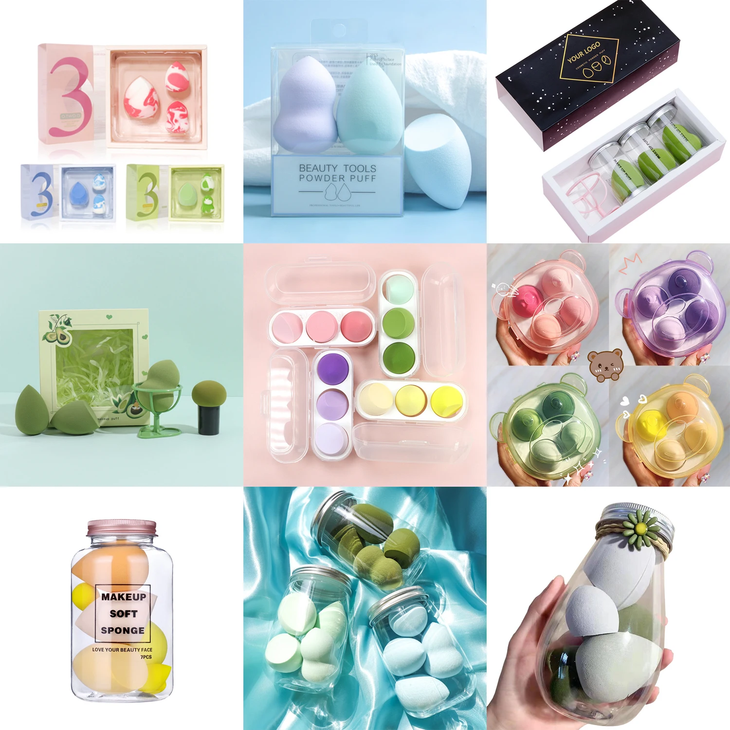 Custom Logo 14pcs Makeup Sponge set Foundation Latex Free Beauty Cosmetics Puff Face Makeup Sponges With Bottle