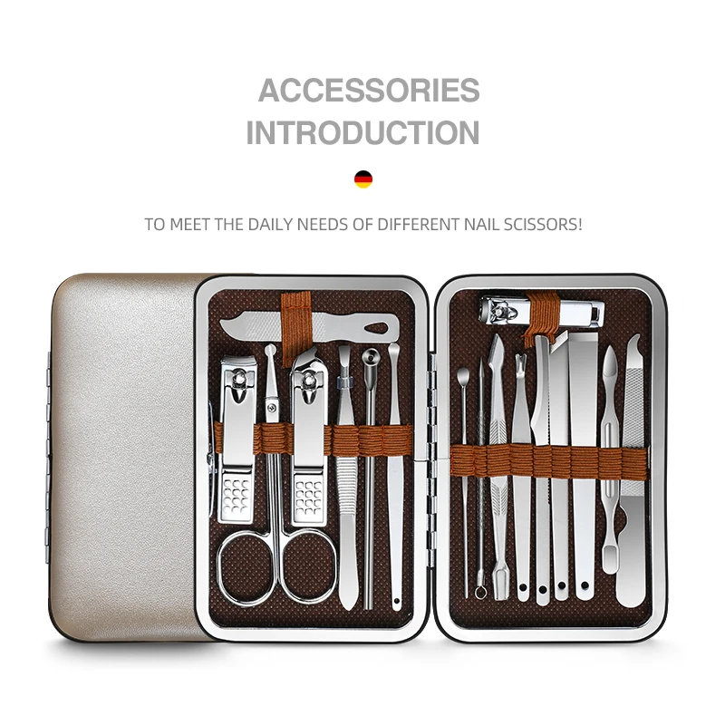 Finger Nail Clippers Cutter 17 PCS Durable Portable Silver Stainless Steel Washable Manicure Toenail Manicure Kit Set