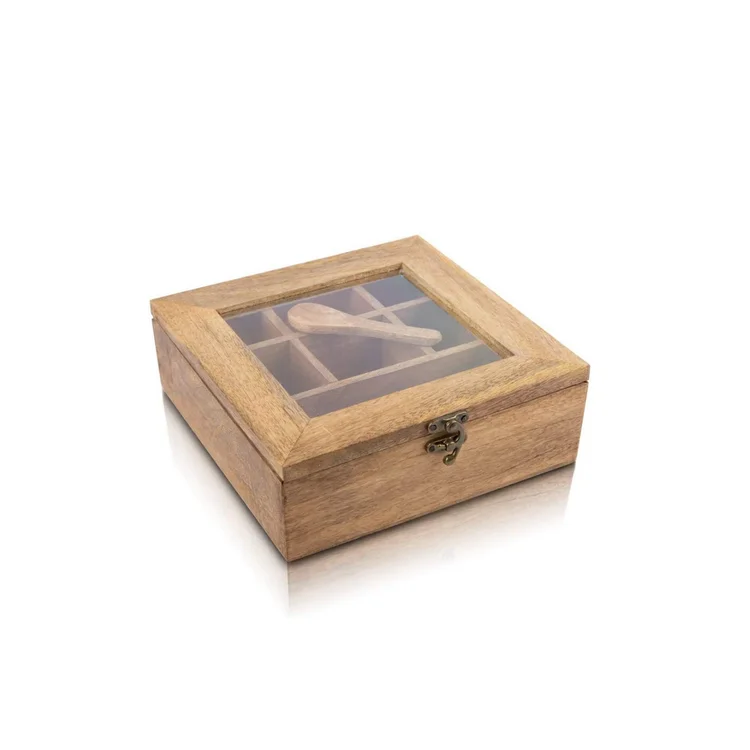 Box With 12 Containers Spoon In Sheesham Wood Spice Box For Kitchen Indian Wood Container Decorative