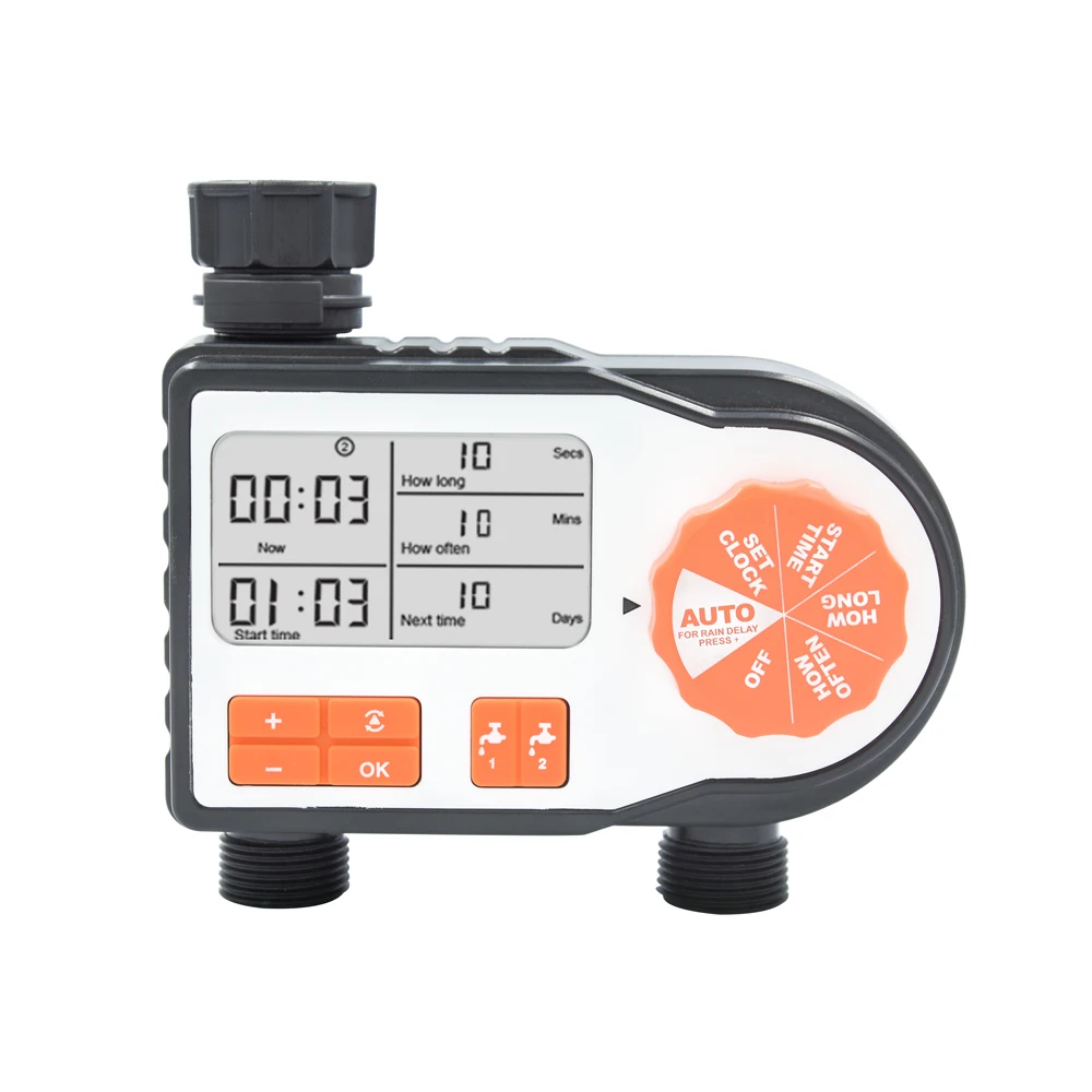 Outdoor Multi Scene Application 2-Outlet Digital Large Screen Rain Water Delay Automatic Irrigation System Timing Water Device