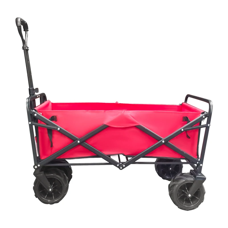 Adjustable Handle 4-Wheel Hand Trolley Foldable Picnic Camping Wagon Cart Collapsible Folding Beach Utility Cart with 4 Wheels