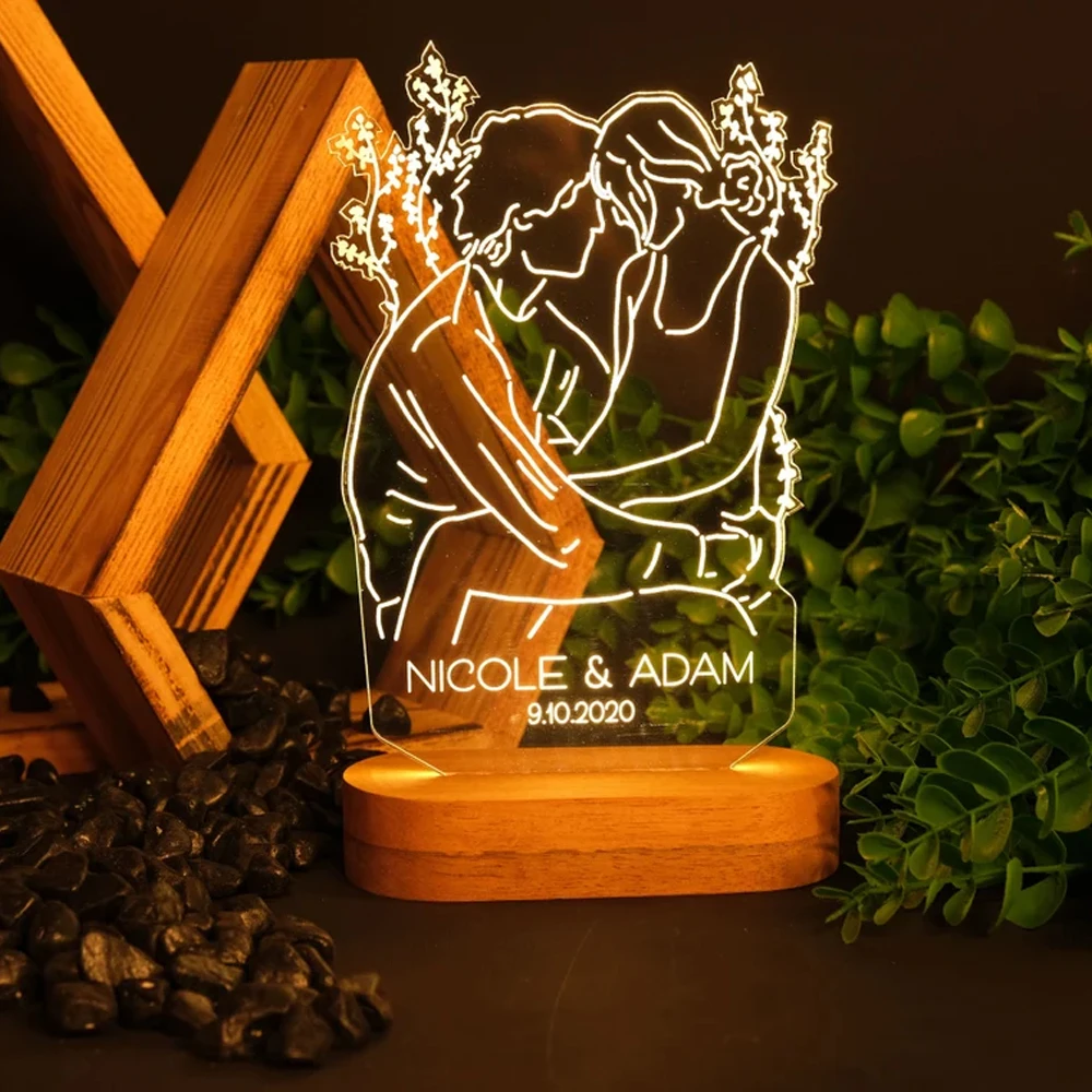 creative wooden Christmas gifts led night light home decorations table lamp usb rechargeable acrylic led night light lamp