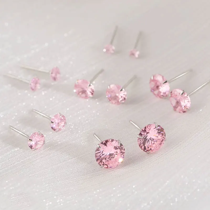 Wholesale 925 Sterling Silver Zirconia Studs Classic Four Claw One Stone Earrings White Gold Plated Wedding Fine Jewelry