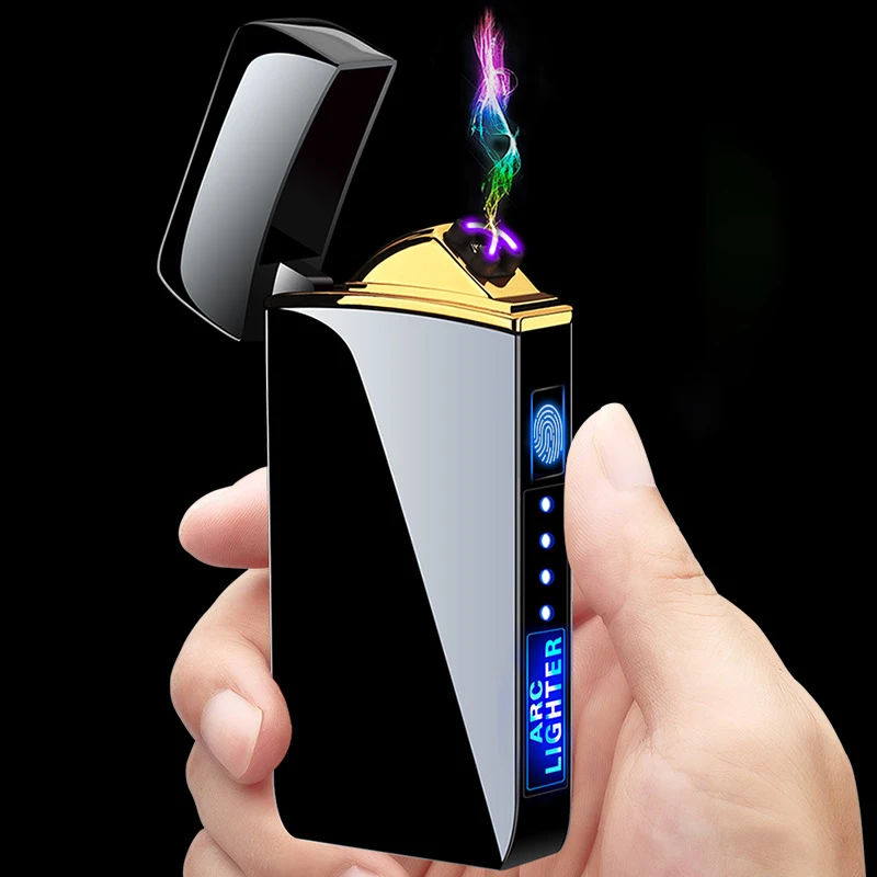 Роскошный USB-зарядный зажигалка индивидуальный датчик отпечатков пальцев разблокированный дуговой ветрозащитный прикуриватель