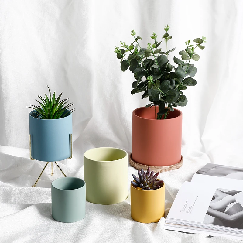 Nordic simple design round cylinder ceramic bonsai pot home garden indoor bulk flower pots for plants