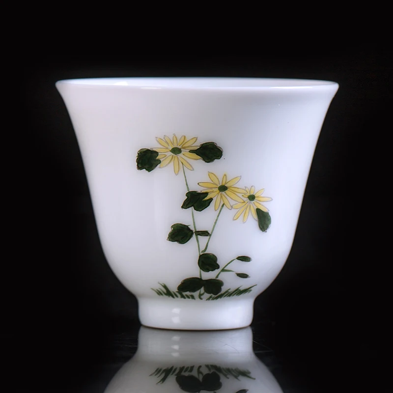 Zhong's Kiln Small Tea Cup Jingdezhen Teacup Ceramic Hand-painted Pastel Plum Orchid Bamboo and Chrysanthemum Porcelain Tea Cup