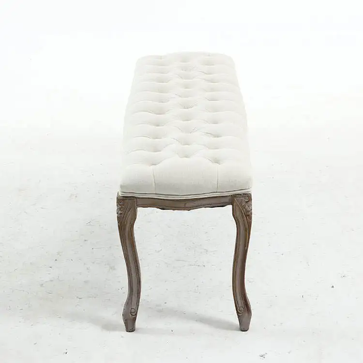 Custom White Rubber Wood Ksf25001Solid rustic Wood bench Cotton Linenfabric Bedroom Wood Bench